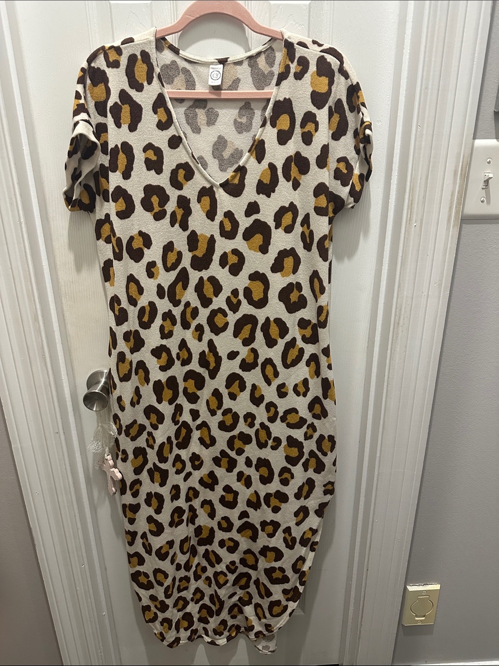 Leopard Print V-Neck Maxi Dress - Beige and Brown